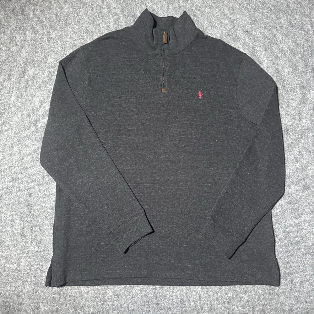 Polo Ralph Lauren Quarter Zip Mens XL Charcoal Gray Cotton Pullover Sweater Pony